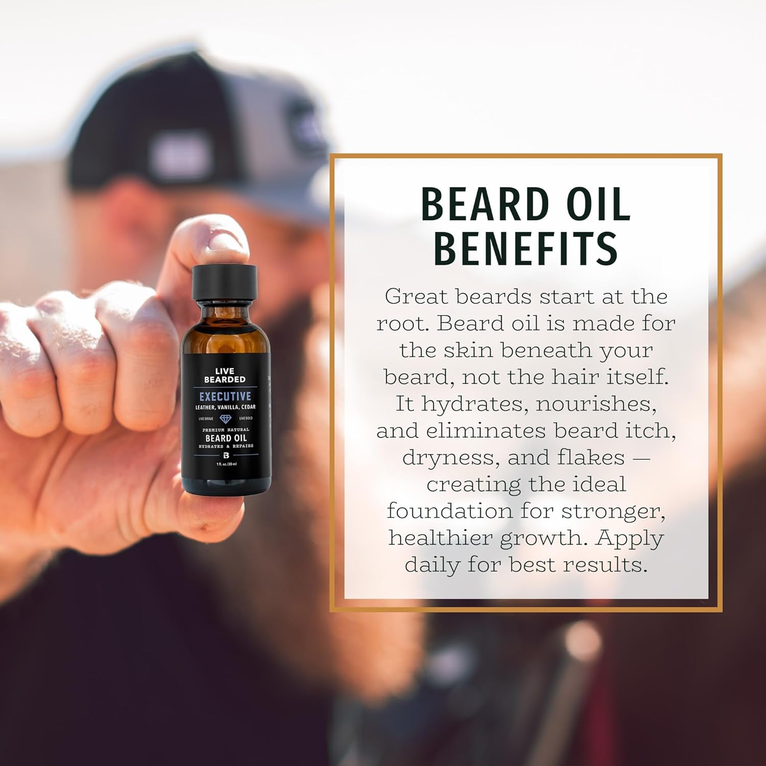 Live Bearded Beard Oil, - Made in the USA - Hair and Skin Care for Men with Dry, Cedar, Vanilla